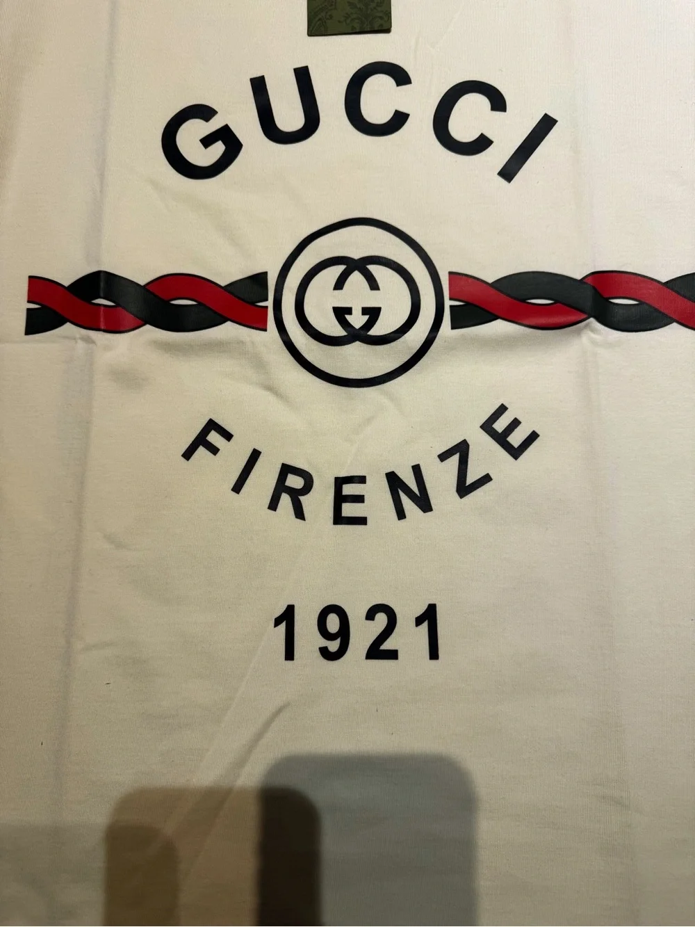 Oversized Gucci Cream Tee with Red & dark green Graphic Logo